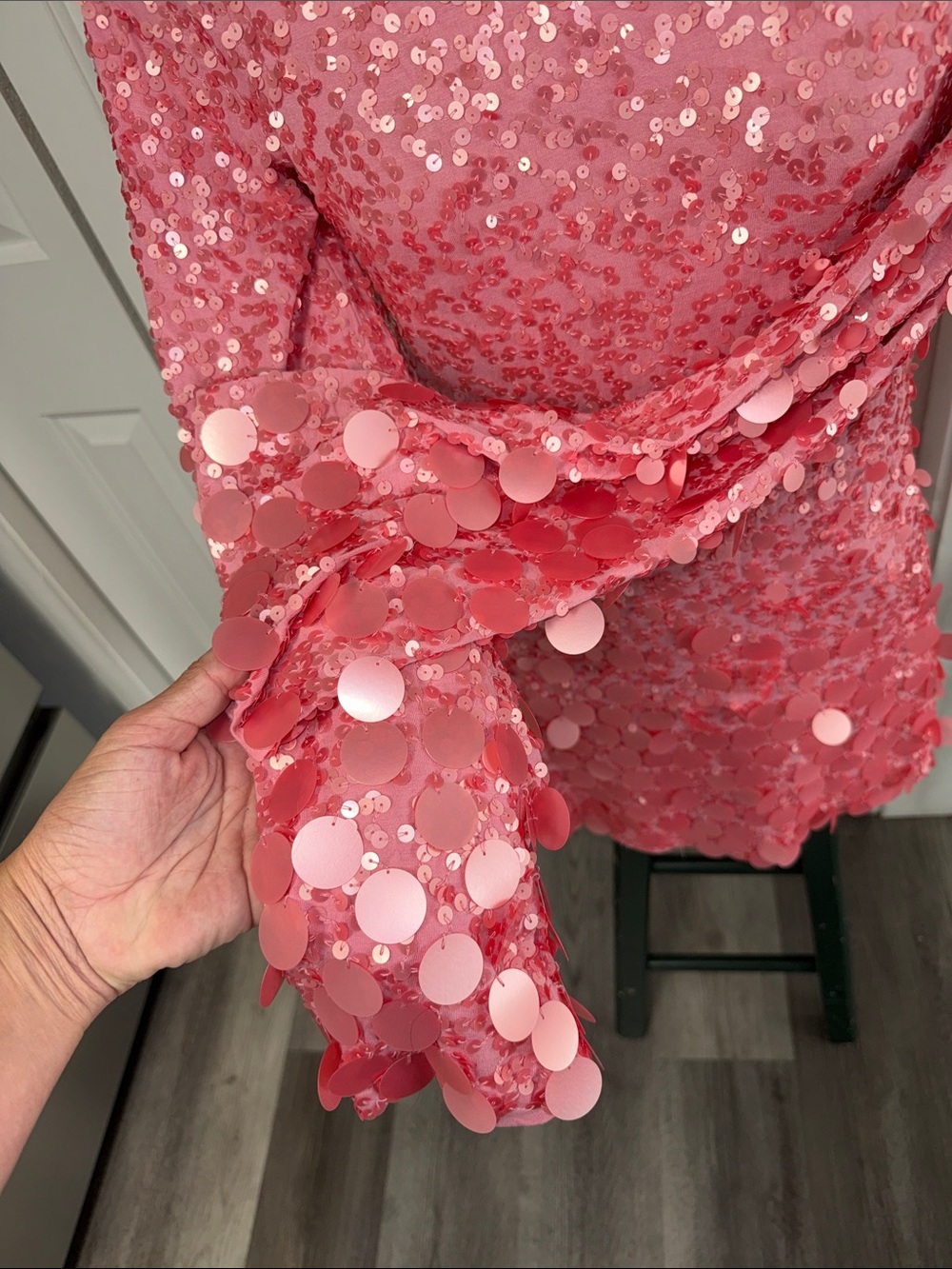 RARE LoveShackFancy Lightning bell-sleeve sequined mini dress - Picture 8 of 10